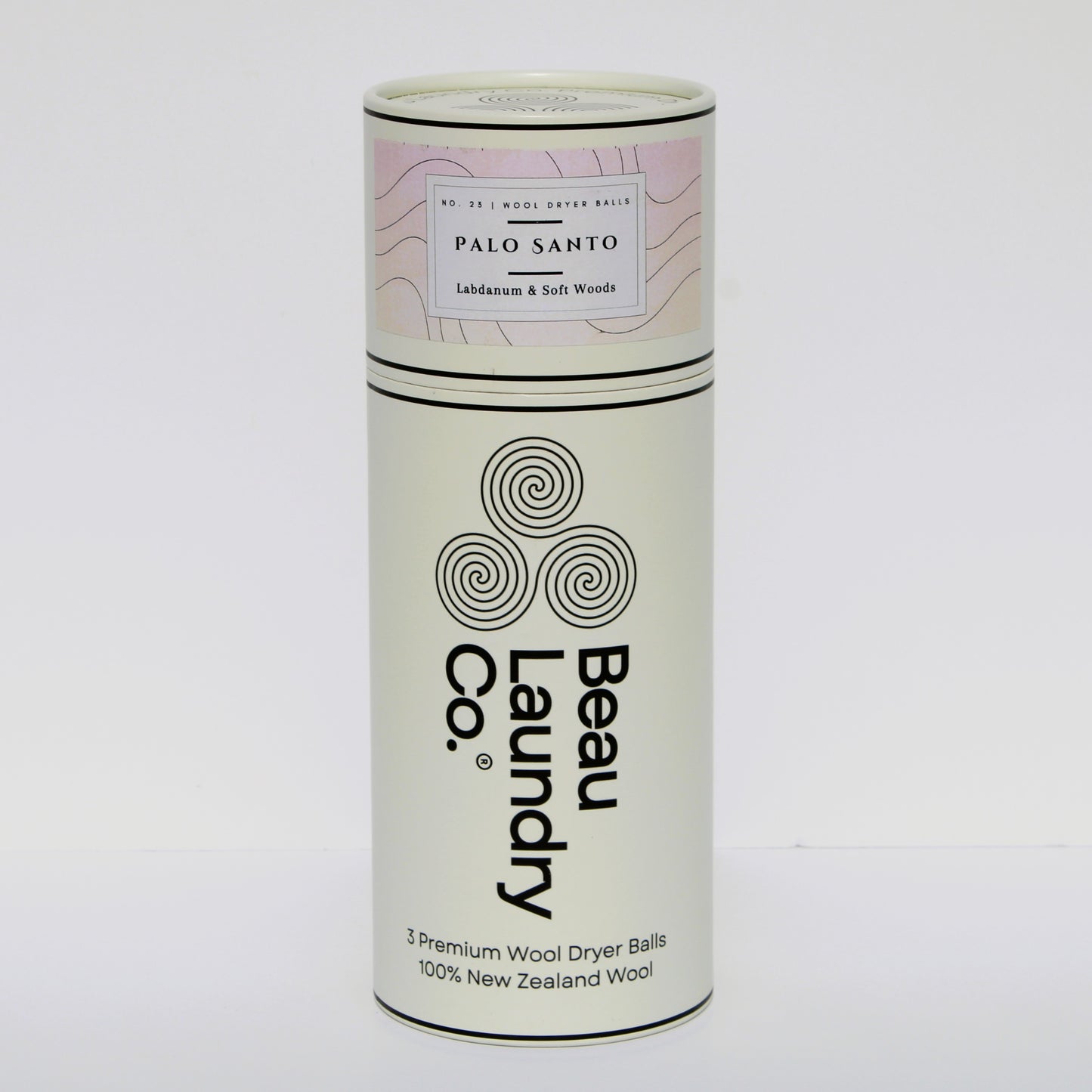 Beau Laundry Co. palo santo scented wool dryer balls packaging on a white background