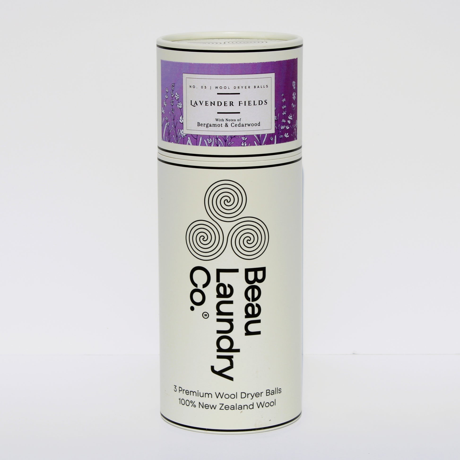 Beau Laundry Co. wool dryer balls packaging on a white background